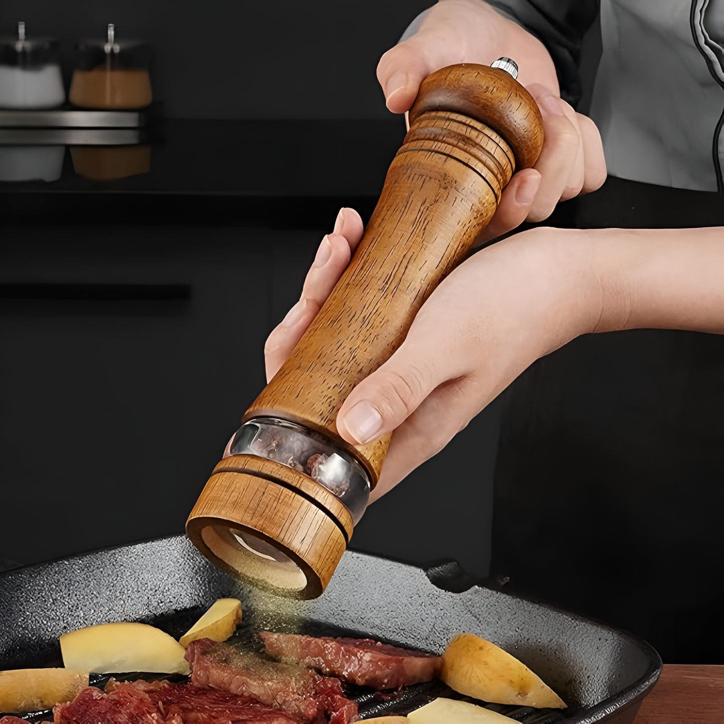 Artisan Oak Spice Mill Set for Exquisite Flavoring