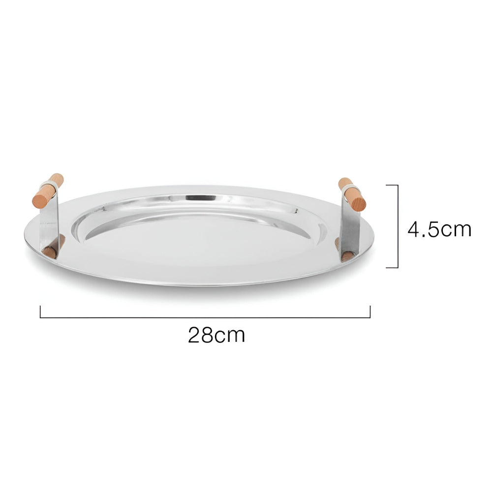 Stylish Round Serving Tray with Wooden Grip Handles