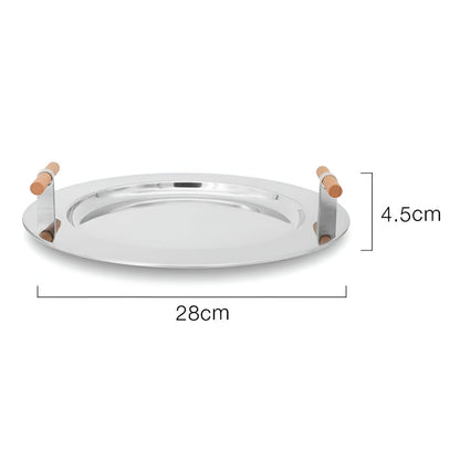 Stylish Round Serving Tray with Wooden Grip Handles