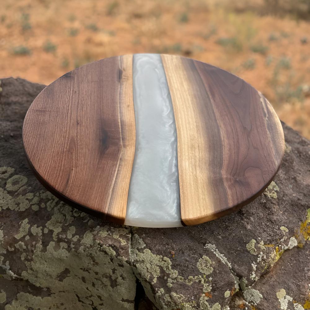 Elegant Acacia Wood Circular Cutting Board with Resin Design