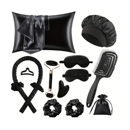 Silk Sleep Kit - Pillowcase, Eye Mask, Gua Sha Tool, and Face Roller
