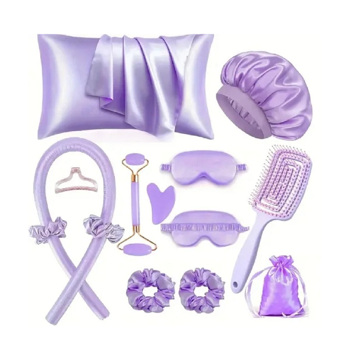 Silk Sleep Kit - Pillowcase, Eye Mask, Gua Sha Tool, and Face Roller