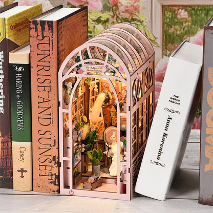 DIY Bookshelf Niche - 3D Miniature Coffee House Wooden Kit with LED Lighting - Creative Bookshelf Diorama & Gift Idea