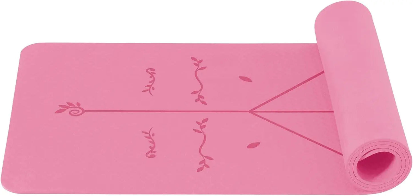 Non-Slip Pilates and Fitness Mat | Skin-Friendly TPE | 183 × 61 × 0.6 cm | With Alignment Lines