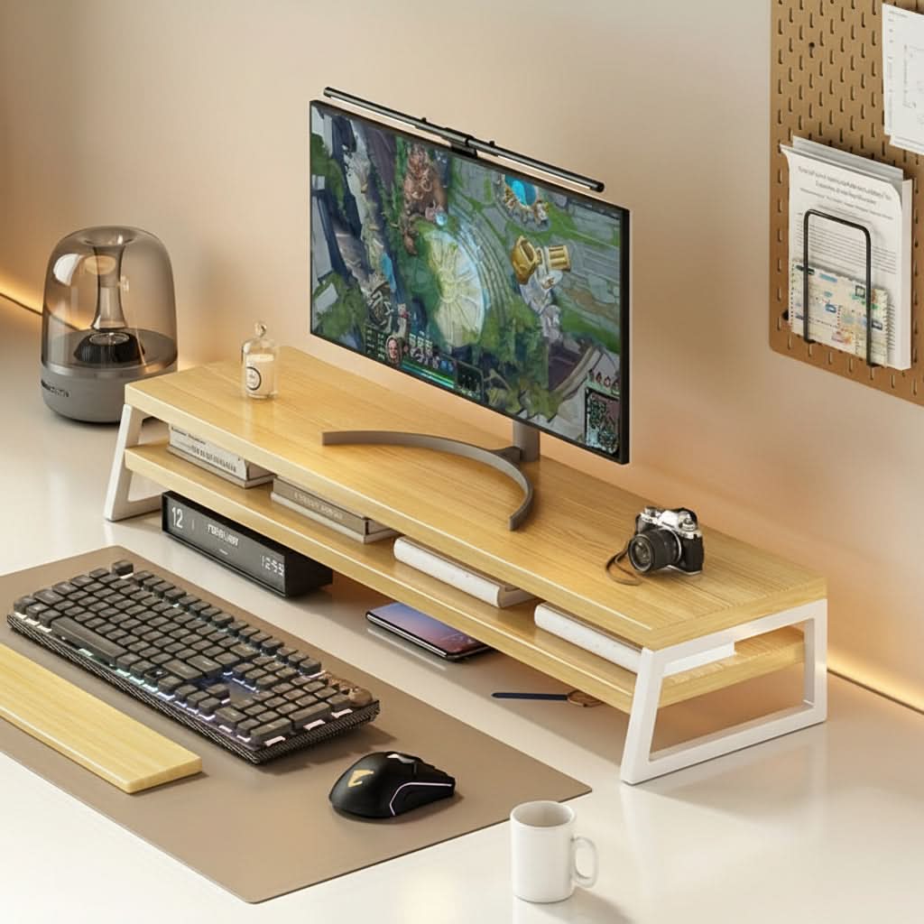 Monitor Stand for Improved Desk Organization and Height Adjustment