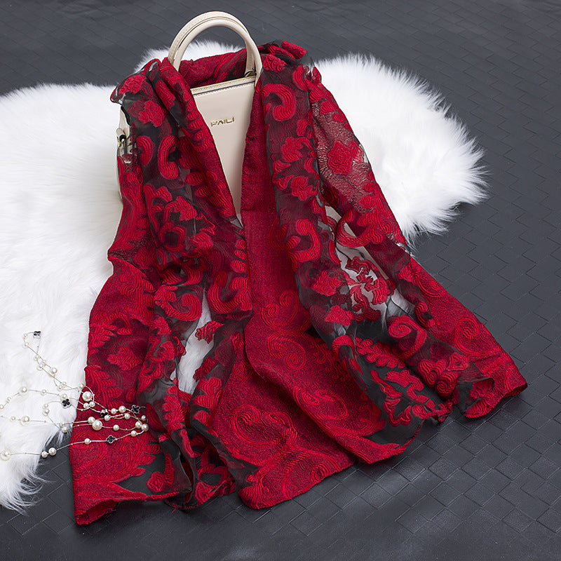Silk Scarf Featuring Hollow Floral Design