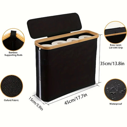 Foldable Bamboo Bathroom Organizer with Basket | Toilet Paper Holder