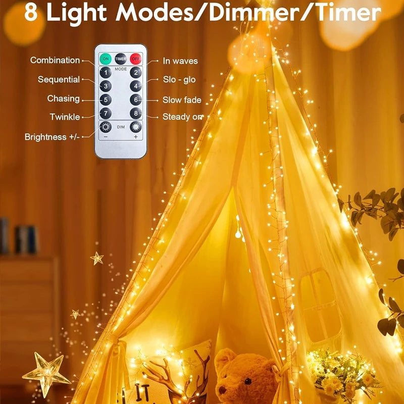 LED String Lights with Firework Design - 8 Lighting Modes & Remote - USB Powered for Indoor and Outdoor Use