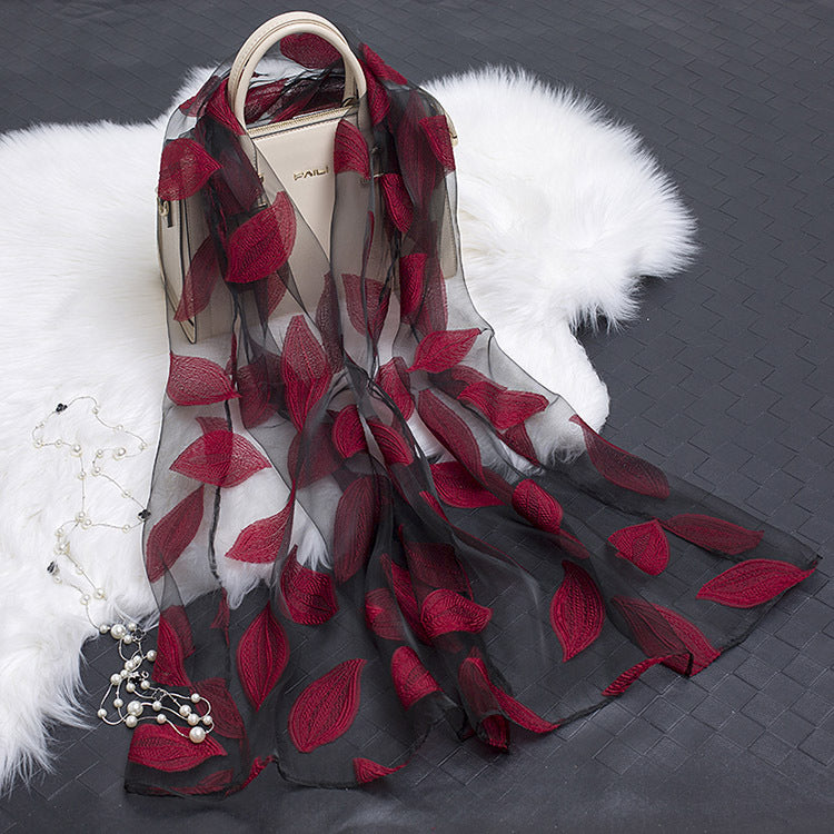 Silk Scarf Featuring Hollow Floral Design