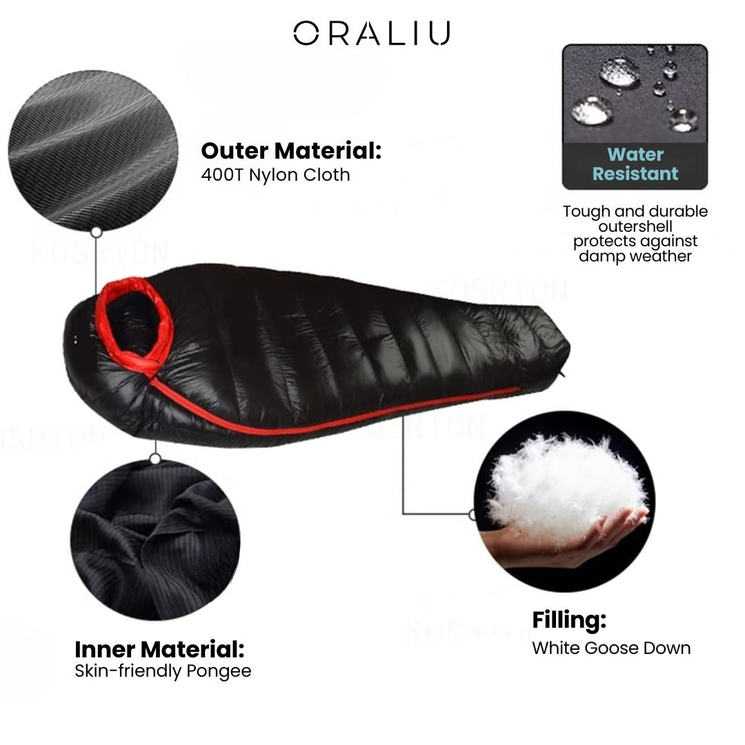 Winter Sleeping Bag - Down Insulation, 400T Ripstop Nylon, -20°C Rated