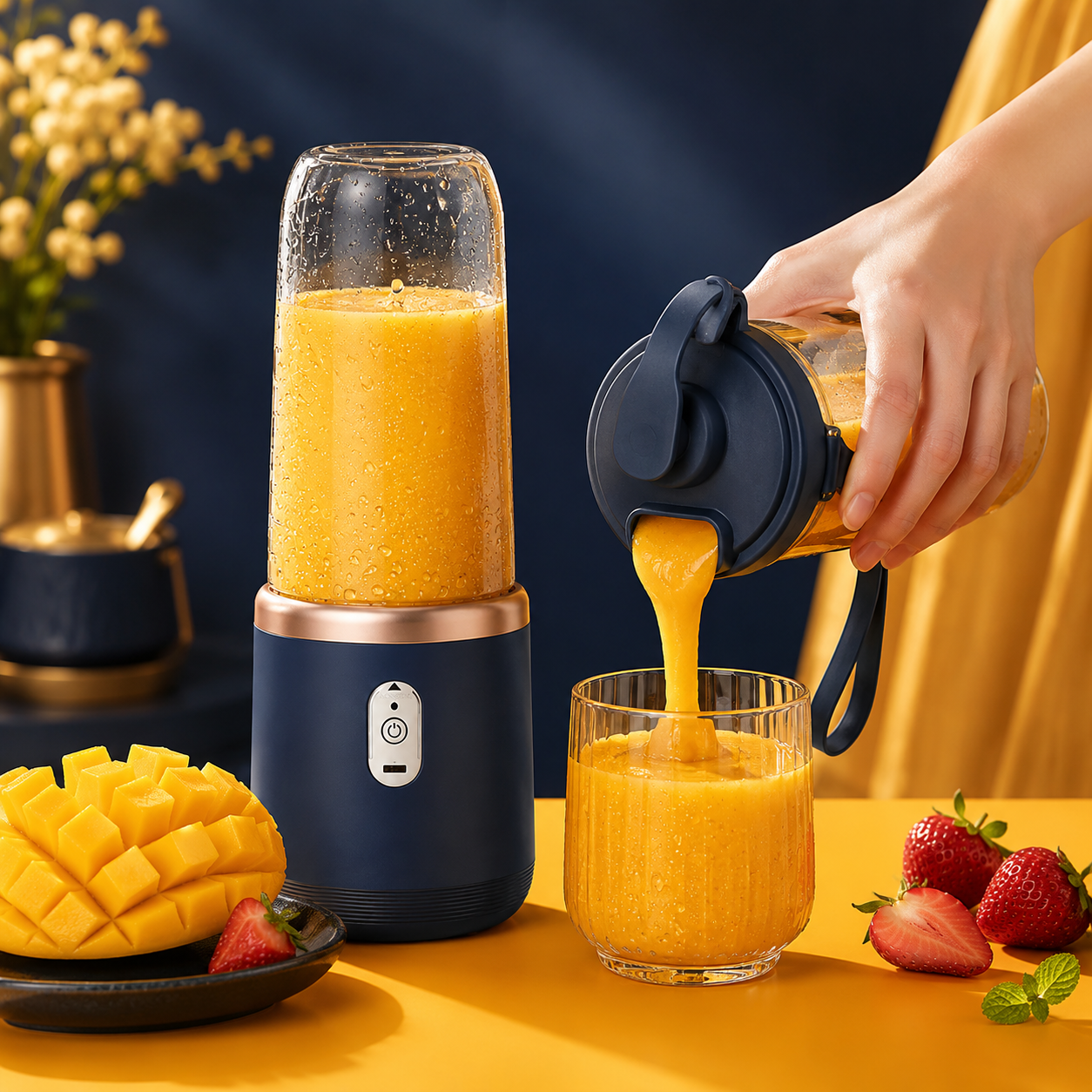 Rechargeable Portable Blender with Two Cups – USB Powered Juicer