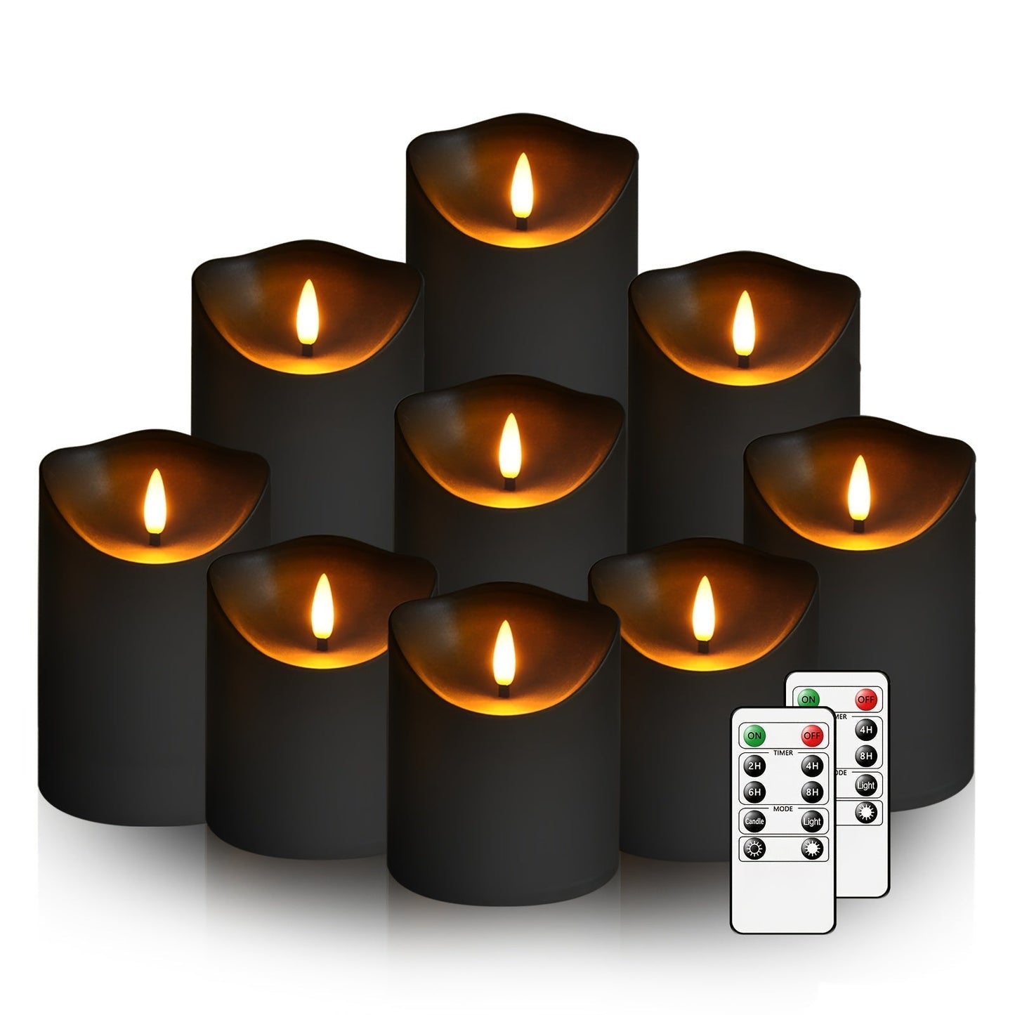 Set of 9 Flameless LED Candles with Remote and Glittery Finish