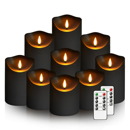 Set of 9 Flameless LED Candles with Remote and Glittery Finish