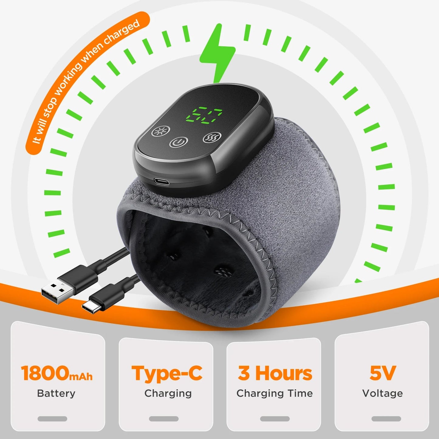 Heated Electric Wrist Brace with Vibration, Adjustable Strap & Timer
