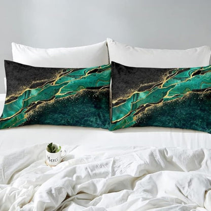 Luxurious Marble-Inspired Quilt Cover Set with Gold Accents