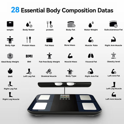 Digital Body Fat Scale with 8 Electrodes, BMI, Muscle Mass, App Tracking & Grip
