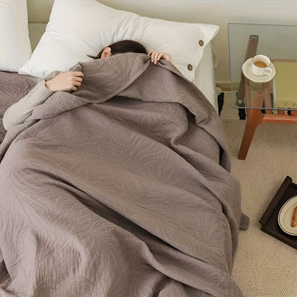 Cozy Leaf Design Cotton Throw Blanket