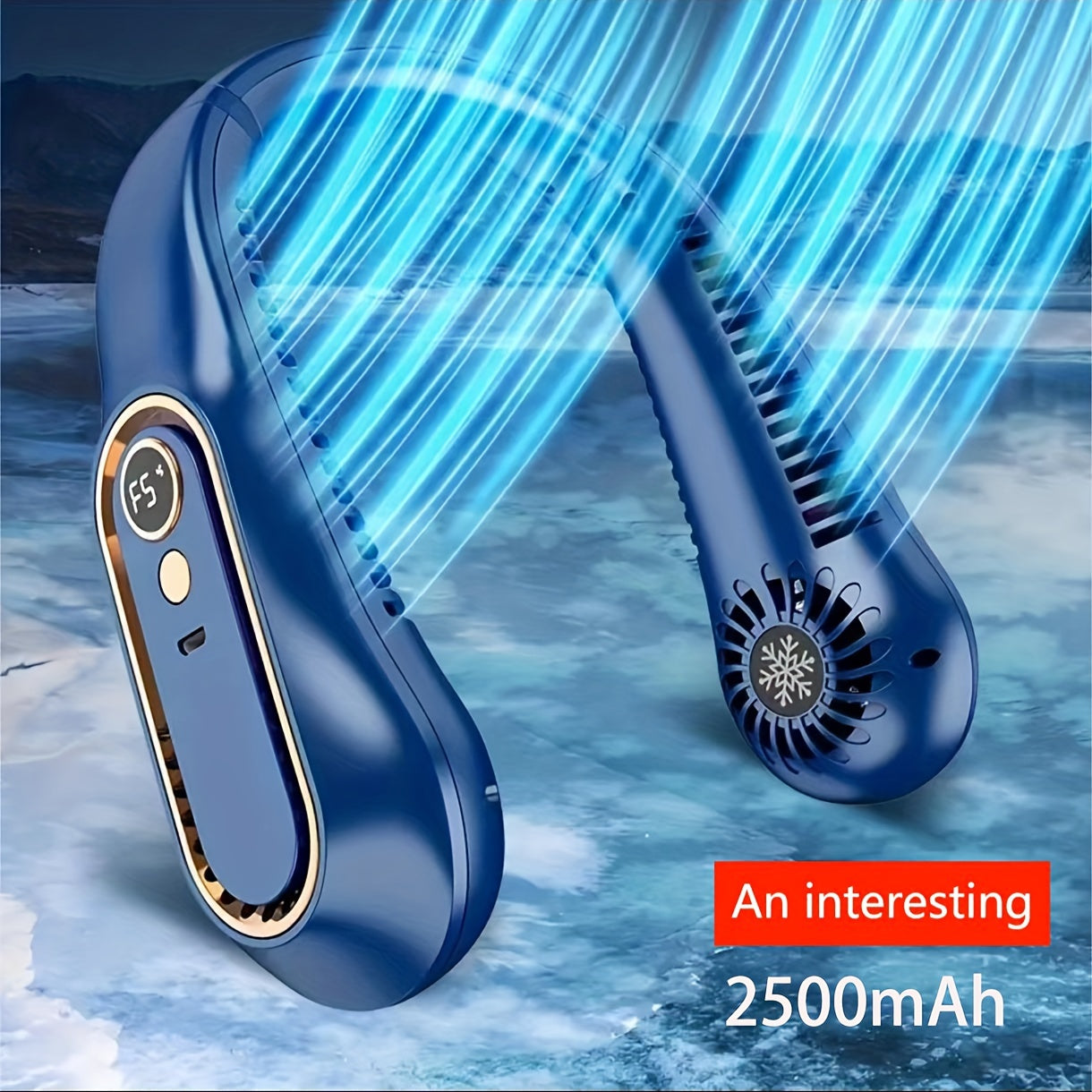 Portable USB Fan with 5 Speed Settings and Digital Display - Bladeless Design for Outdoor Use