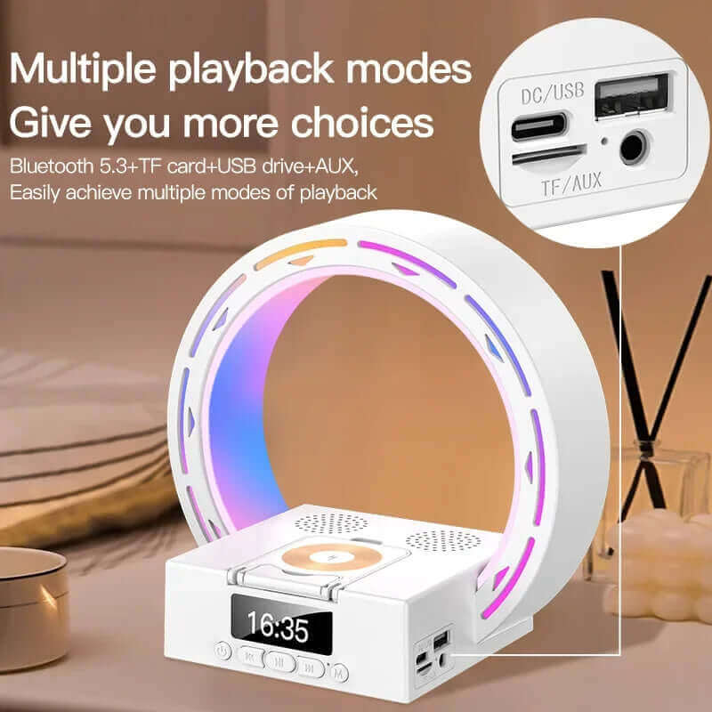 4-in-1 Bluetooth Speaker with Charging Pad, Alarm Clock & Bedside Lamp