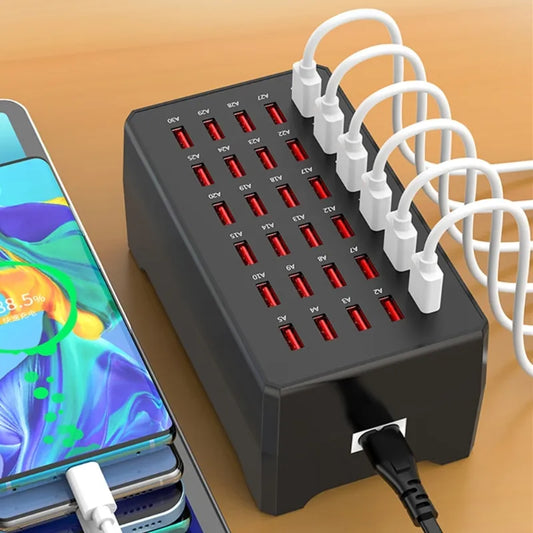 30-Port USB Charging Hub for Multiple Devices - Universal High-Capacity Station
