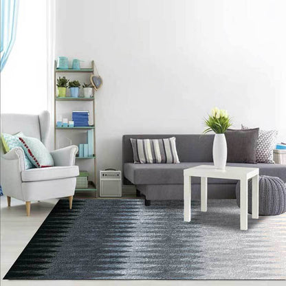 Modern Abstract Diamond Area Rug in Black and Blue - Washable Polyester