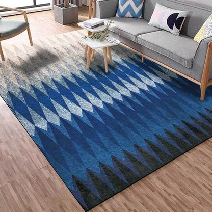 Modern Abstract Diamond Area Rug in Black and Blue - Washable Polyester