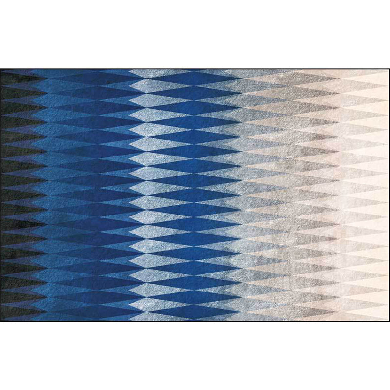 Modern Abstract Diamond Area Rug in Black and Blue - Washable Polyester
