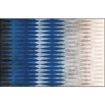 Modern Abstract Diamond Area Rug in Black and Blue - Washable Polyester