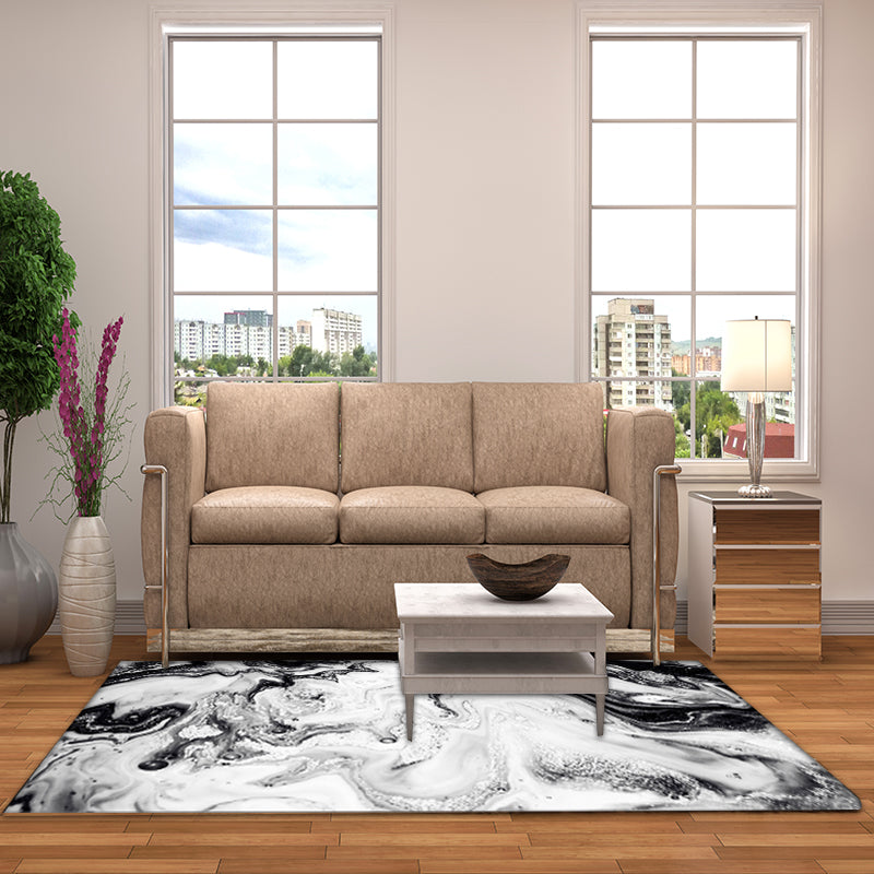 Modern Abstract Ink Painting Pattern Rug in Black and White – Washable Carpet