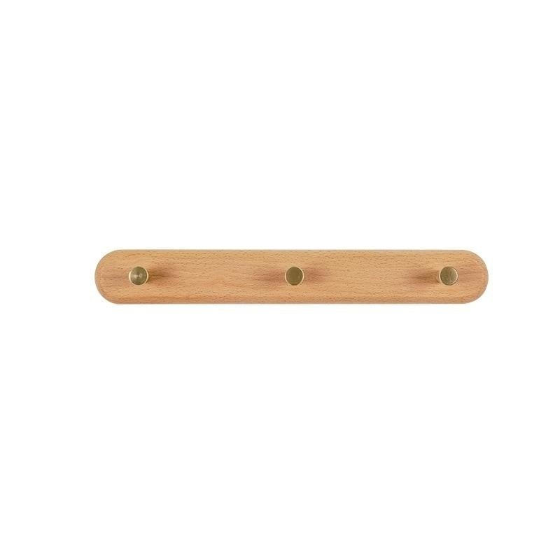 Minimalist Wooden Coat Rack with Brass Hooks for Wall Mounting