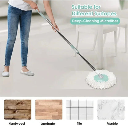 Automatic Rotating Mop Set with Bucket | Includes 3 Replacement Microfiber Heads | Spin Mop for Kitchen & Living Room