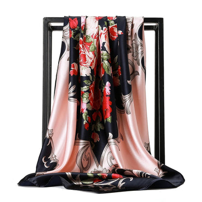 Large Square Simulation Silk Scarf – Versatile Fashion Accessory