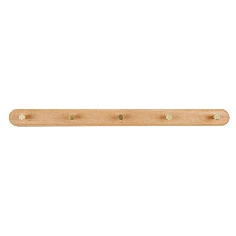 Minimalist Wooden Coat Rack with Brass Hooks for Wall Mounting