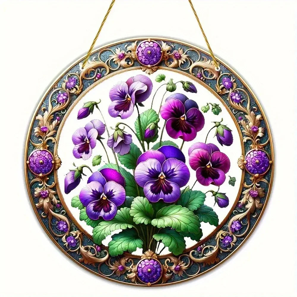 Acrylic Window Hanger | Floral Sun Catcher | Round Winter & Christmas Decor