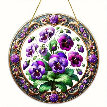 Acrylic Window Hanger | Floral Sun Catcher | Round Winter & Christmas Decor