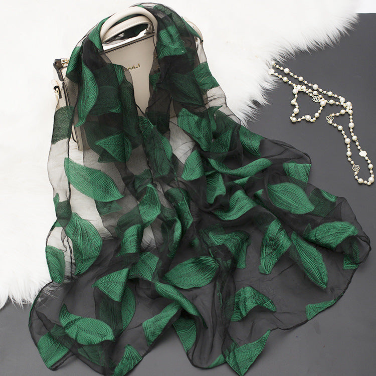 Silk Scarf Featuring Hollow Floral Design