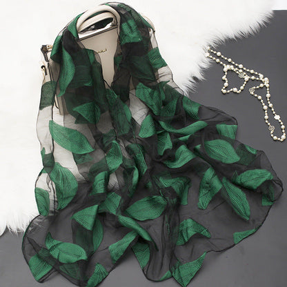 Silk Scarf Featuring Hollow Floral Design