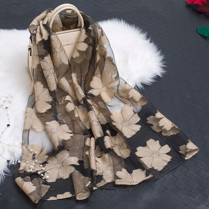 Silk Scarf Featuring Hollow Floral Design