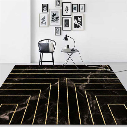 Geometric Black and White Stripe Area Rug – Machine Washable, Pet Safe