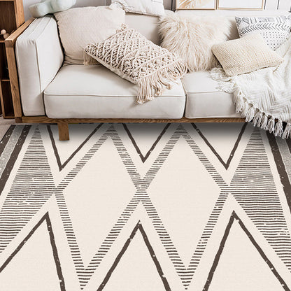 Washable Non-Slip Geometric Striped Rug for Living Room in Beige