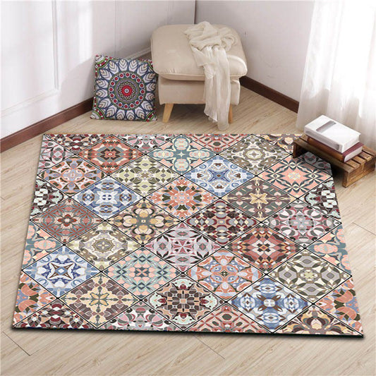 Pink Diamond Geometric Floral Pattern Moroccan Rug – Non-Slip Polyester
