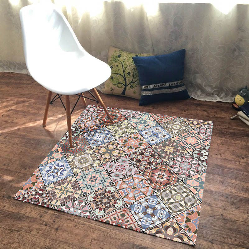 Pink Diamond Geometric Floral Pattern Moroccan Rug – Non-Slip Polyester