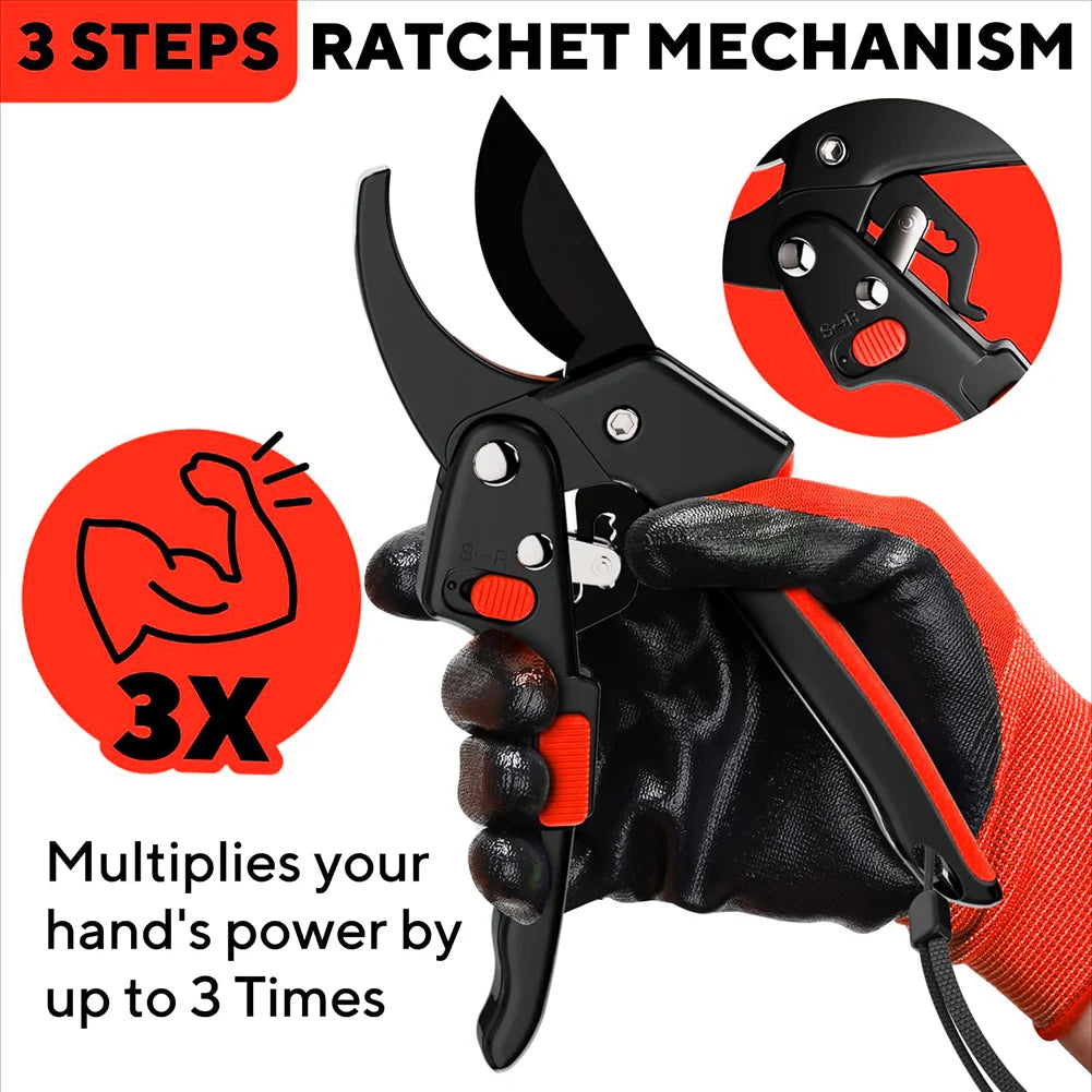 Ergonomic Pruning Shears with Ratchet Mechanism for Easy Cutting