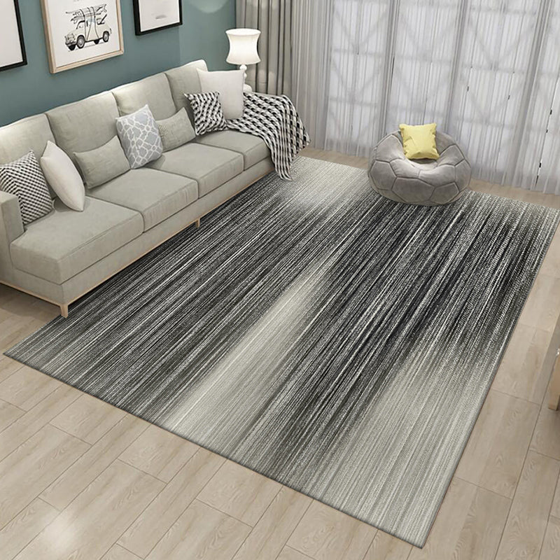 Washable Polyester Carpet with Non-Slip Backing - Black and White Abstract Stripes