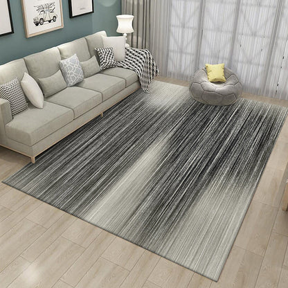 Washable Polyester Carpet with Non-Slip Backing - Black and White Abstract Stripes
