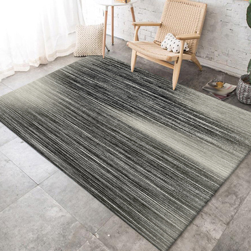 Washable Polyester Carpet with Non-Slip Backing - Black and White Abstract Stripes