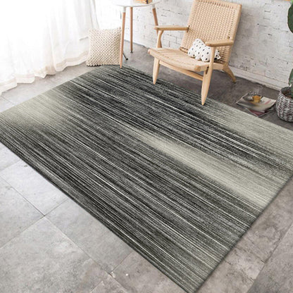Washable Polyester Carpet with Non-Slip Backing - Black and White Abstract Stripes
