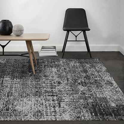 Modern Abstract Pattern Black Rug for Bedroom - Polyester, Washable, Dirt-Repellent