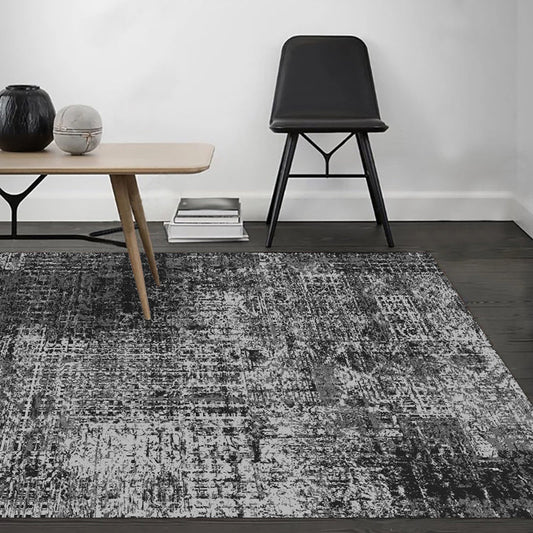 Modern Abstract Pattern Black Rug for Bedroom - Polyester, Washable, Dirt-Repellent
