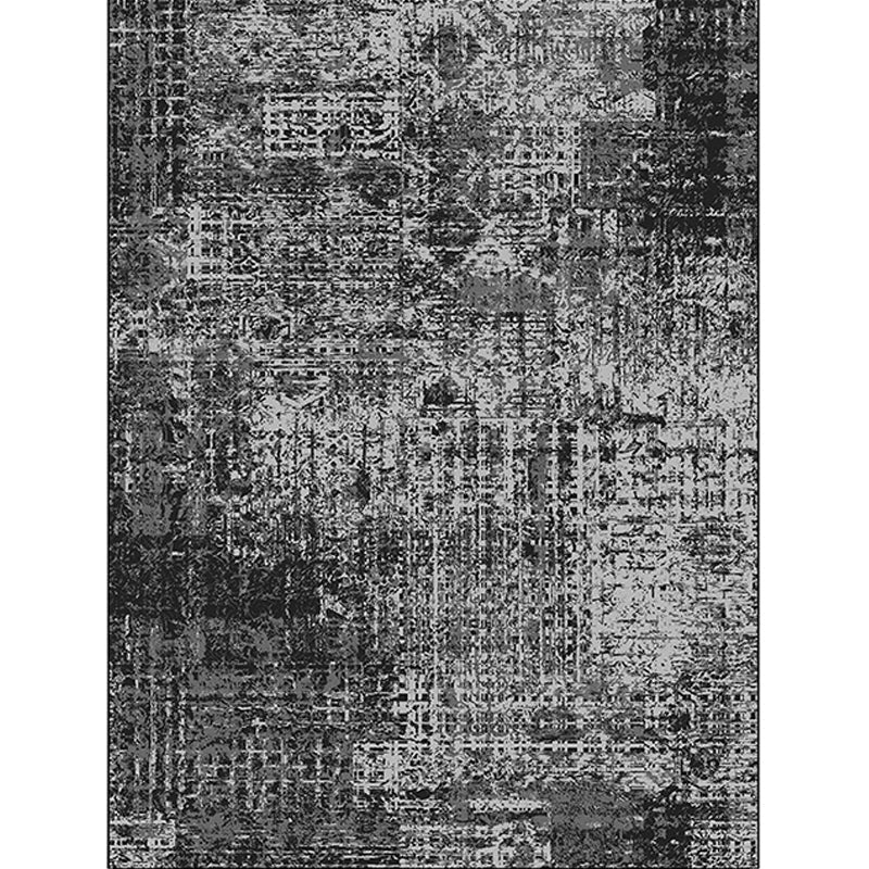 Modern Abstract Pattern Black Rug for Bedroom - Polyester, Washable, Dirt-Repellent